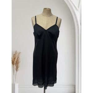 Vintage Vanity Fair‎ Black 36 M Lingerie Lace Full Slip Dress Nylon Chemise Sexy